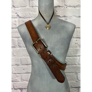 Vintage Unisex Boho Style Wide Leather Belt, Approx. 50" Long